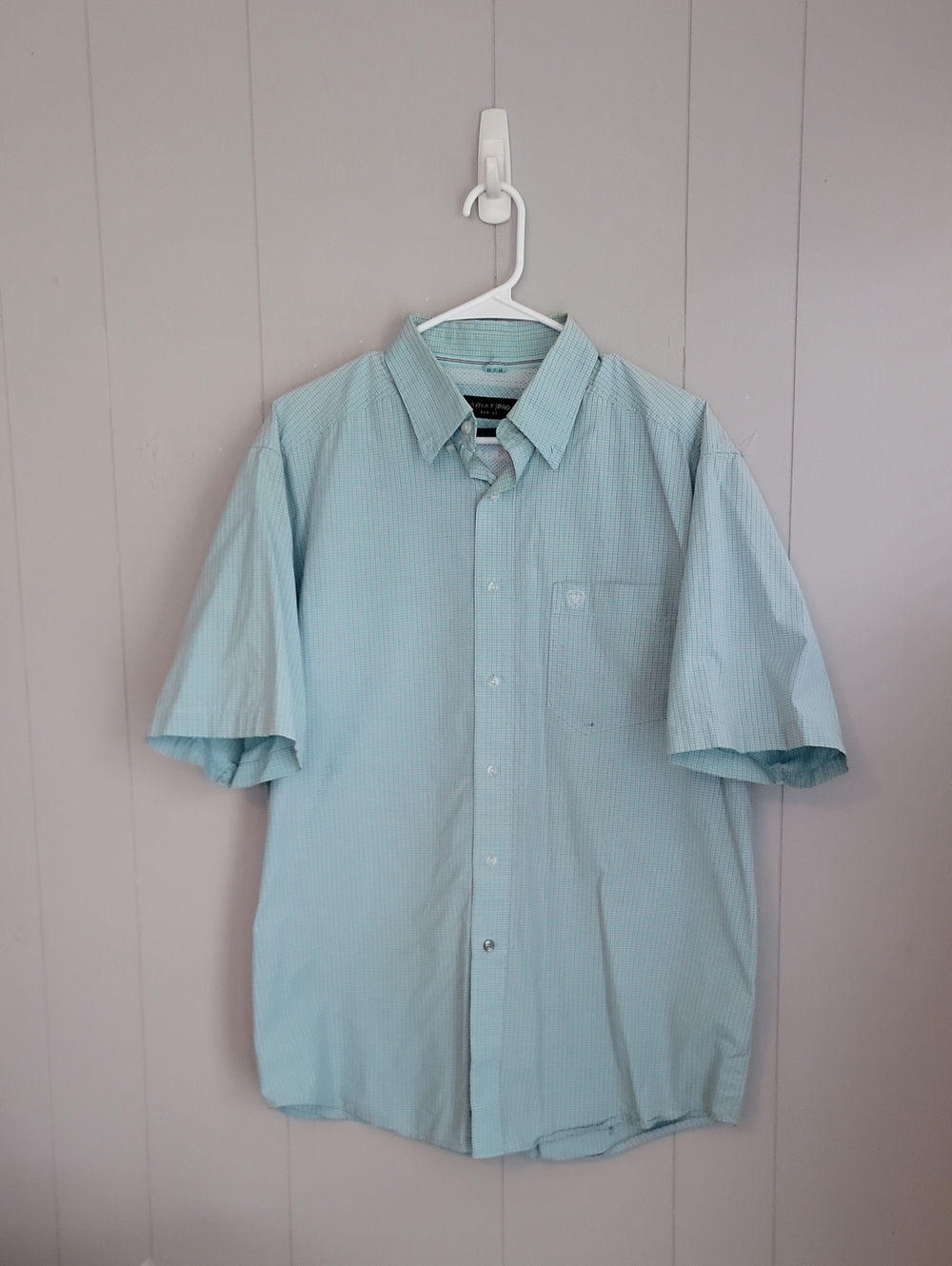 Ariat Pro Series Men's Shirt Large Blue Plaid Short Sleves Button Down